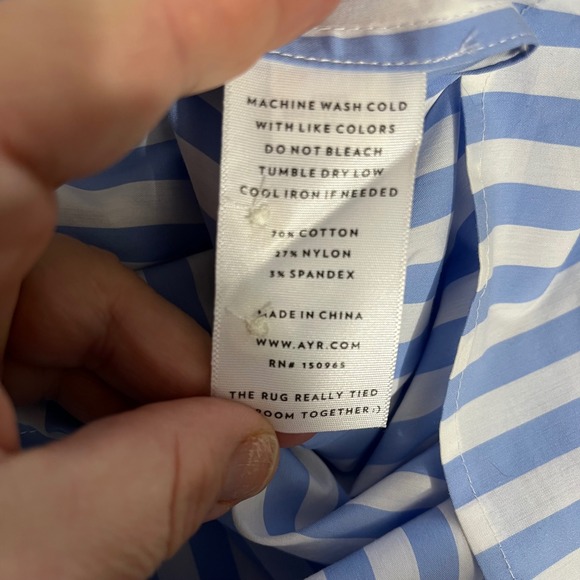 AYR Deep End Button Down Shirt in 100% Cotton Blue Stripe Size Medium - Picture 6 of 6